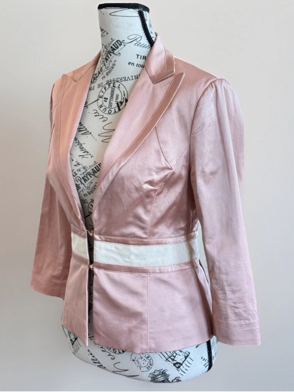 Vintage Y2K BEBE Pink Satin Peplum Blazer Jacket Fitted Glam Career Size 4